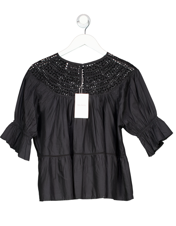 MERLETTE Black Eyelet Lace Smock Sol Top UK S