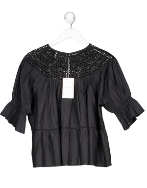 MERLETTE Black Eyelet Lace Smock Sol Top UK S