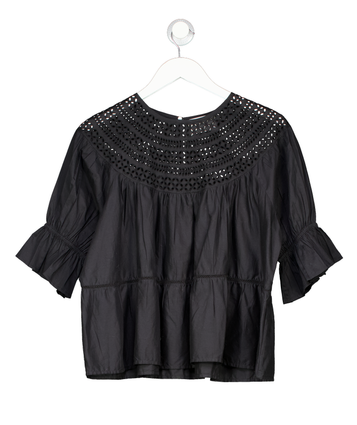 MERLETTE Black Eyelet Lace Smock Sol Top UK S