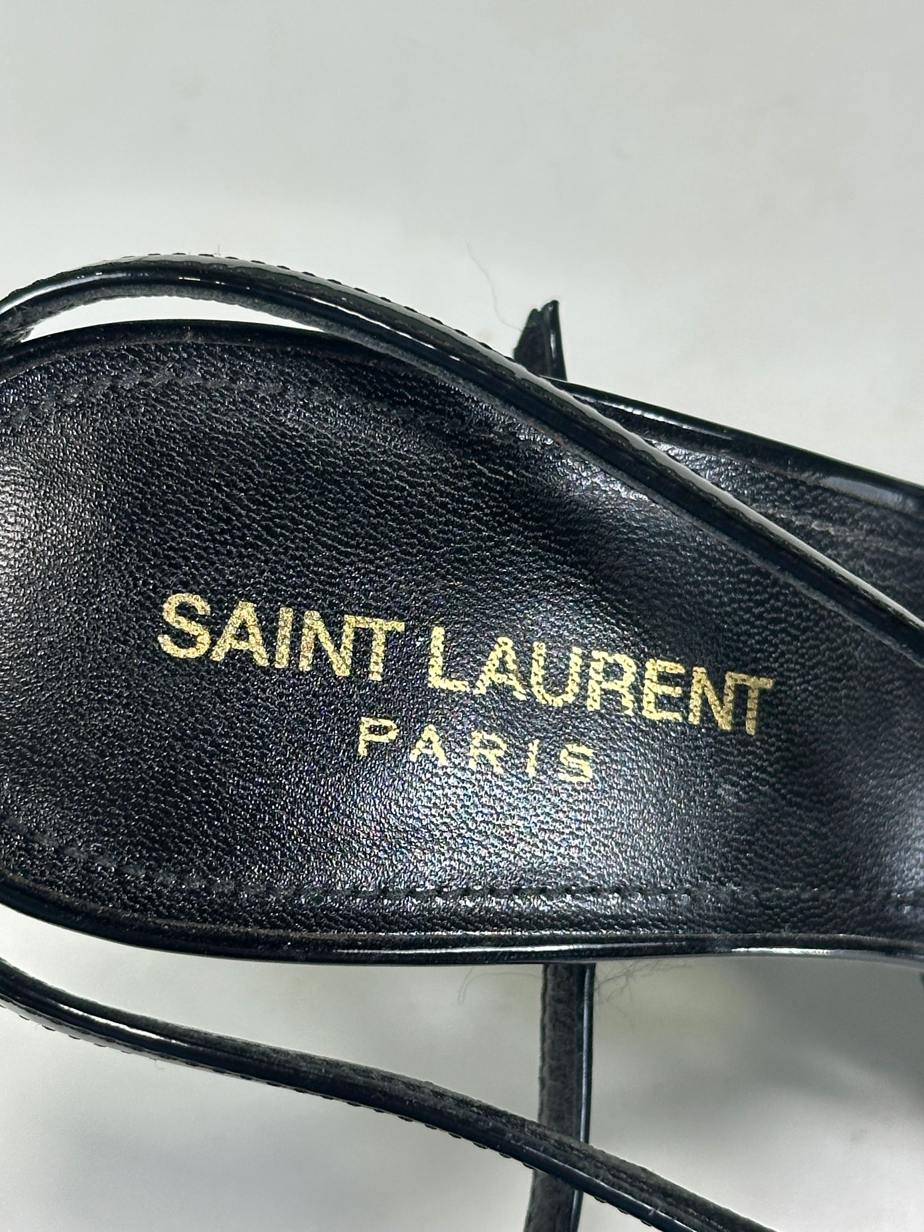 Saint Laurent Cassandra Sandals In Patent Leather Black UK 5 EU 38 👠
