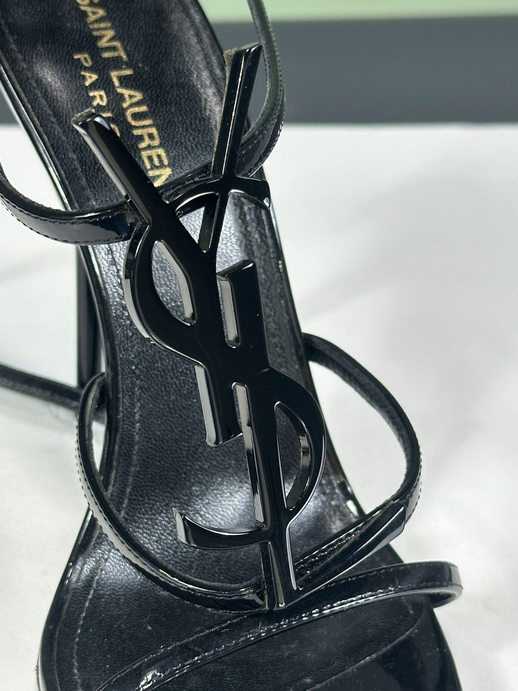 Saint Laurent Cassandra Sandals In Patent Leather Black UK 5 EU 38 👠