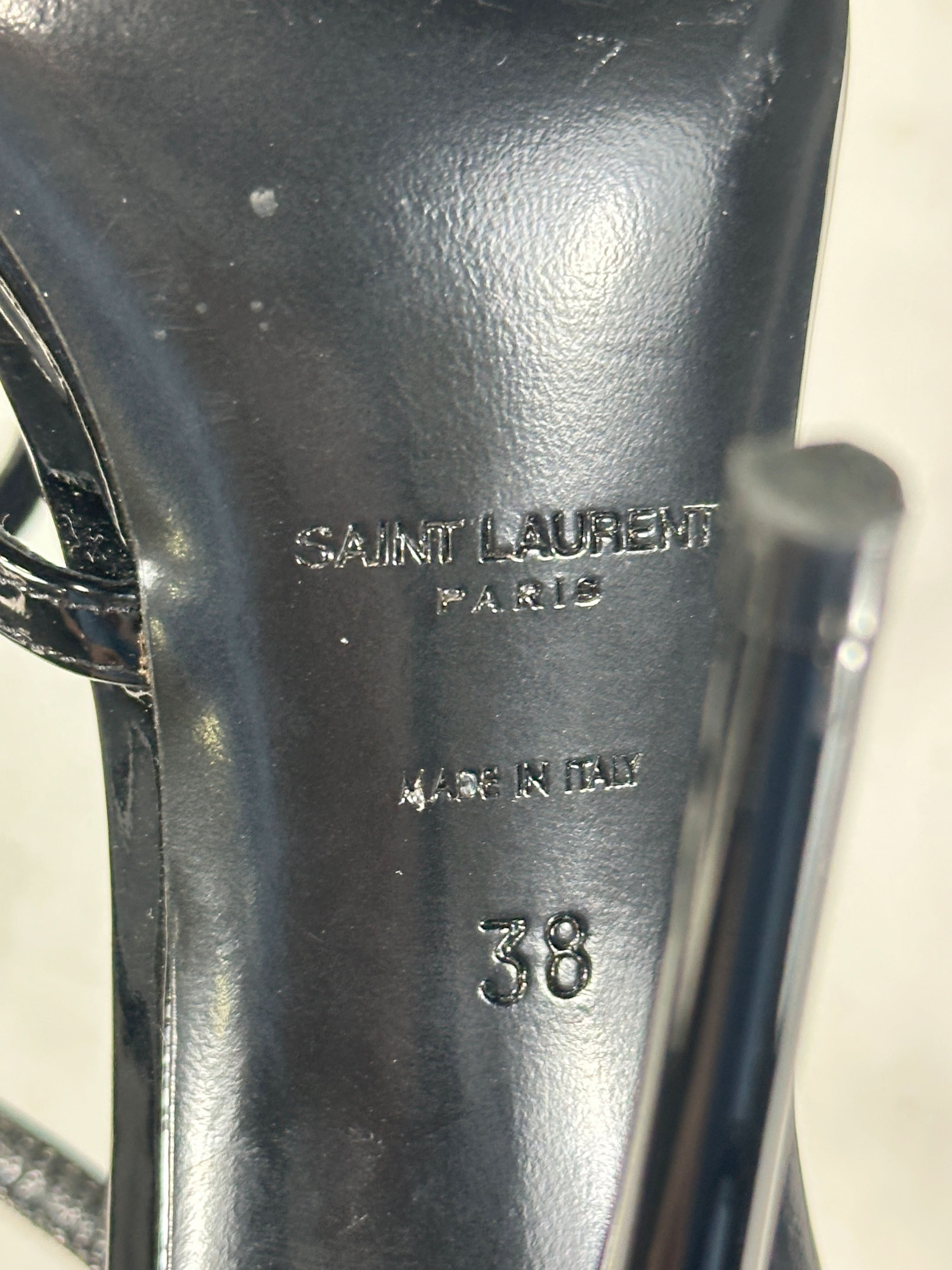 Saint Laurent Cassandra Sandals In Patent Leather Black UK 5 EU 38 👠