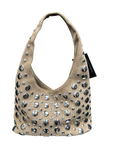 Puill & Bear Beige Suede Studded Shoulder Bag