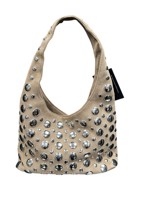 Puill & Bear Beige Suede Studded Shoulder Bag