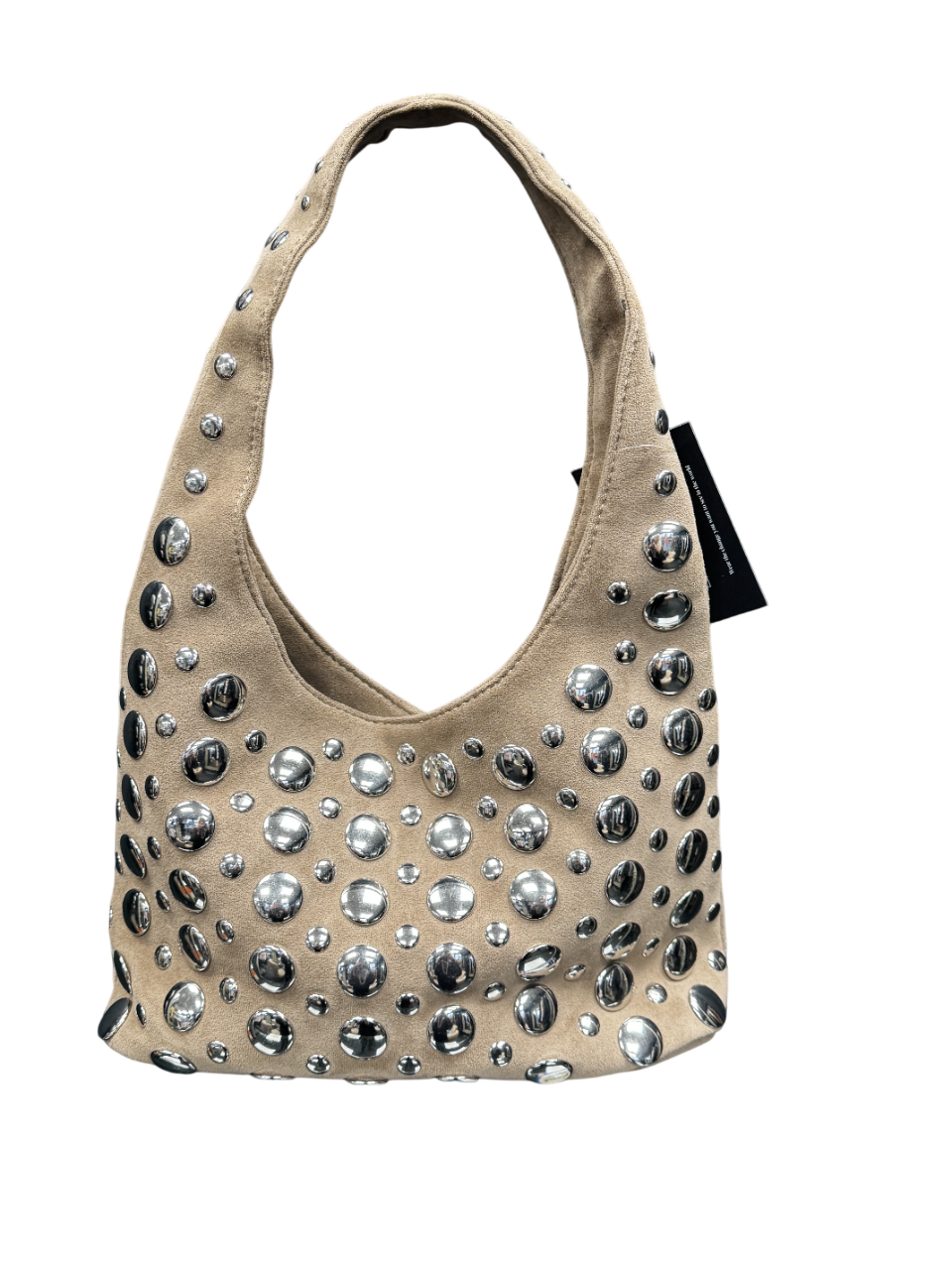 Puill & Bear Beige Suede Studded Shoulder Bag