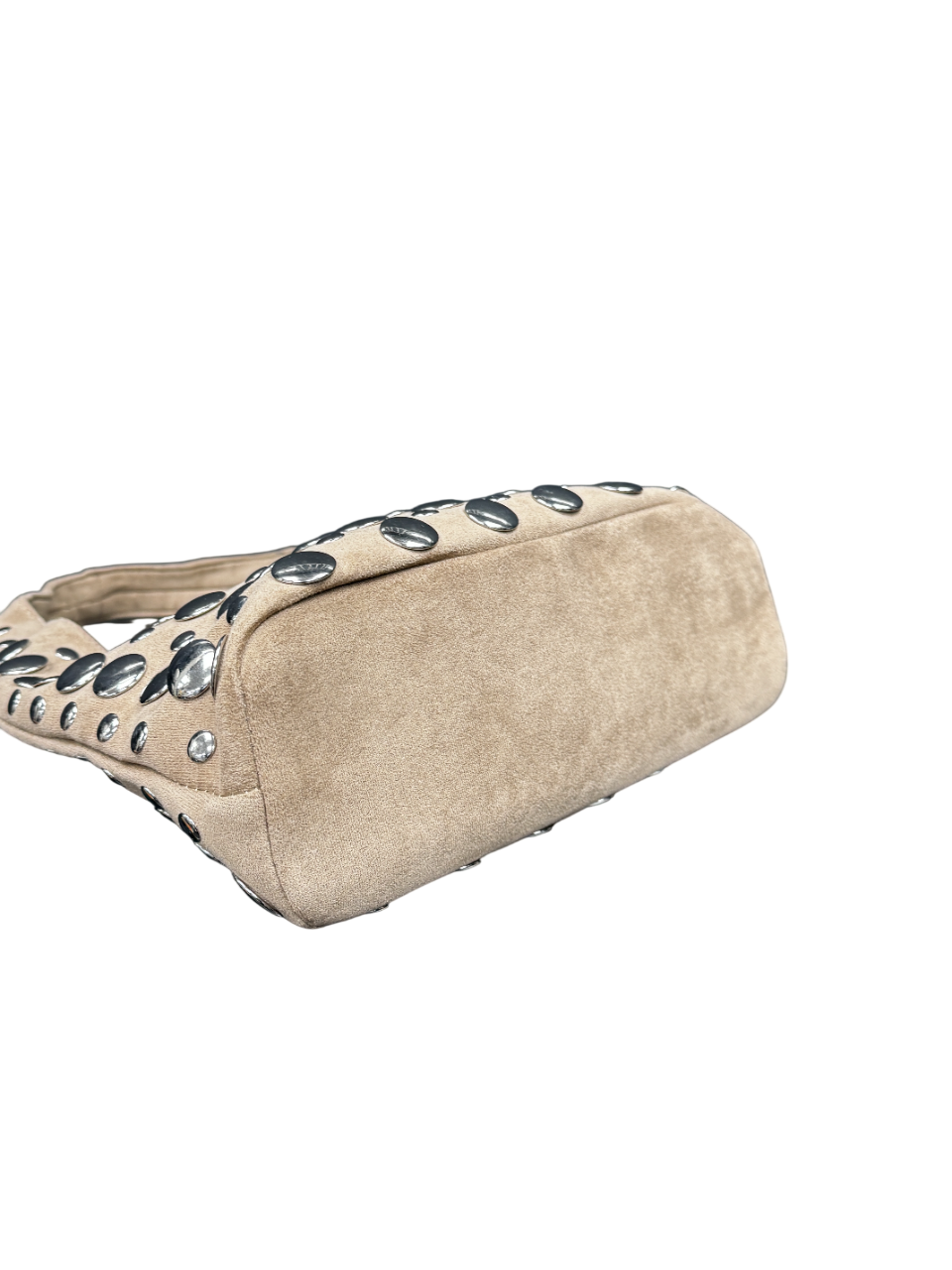 Puill & Bear Beige Suede Studded Shoulder Bag
