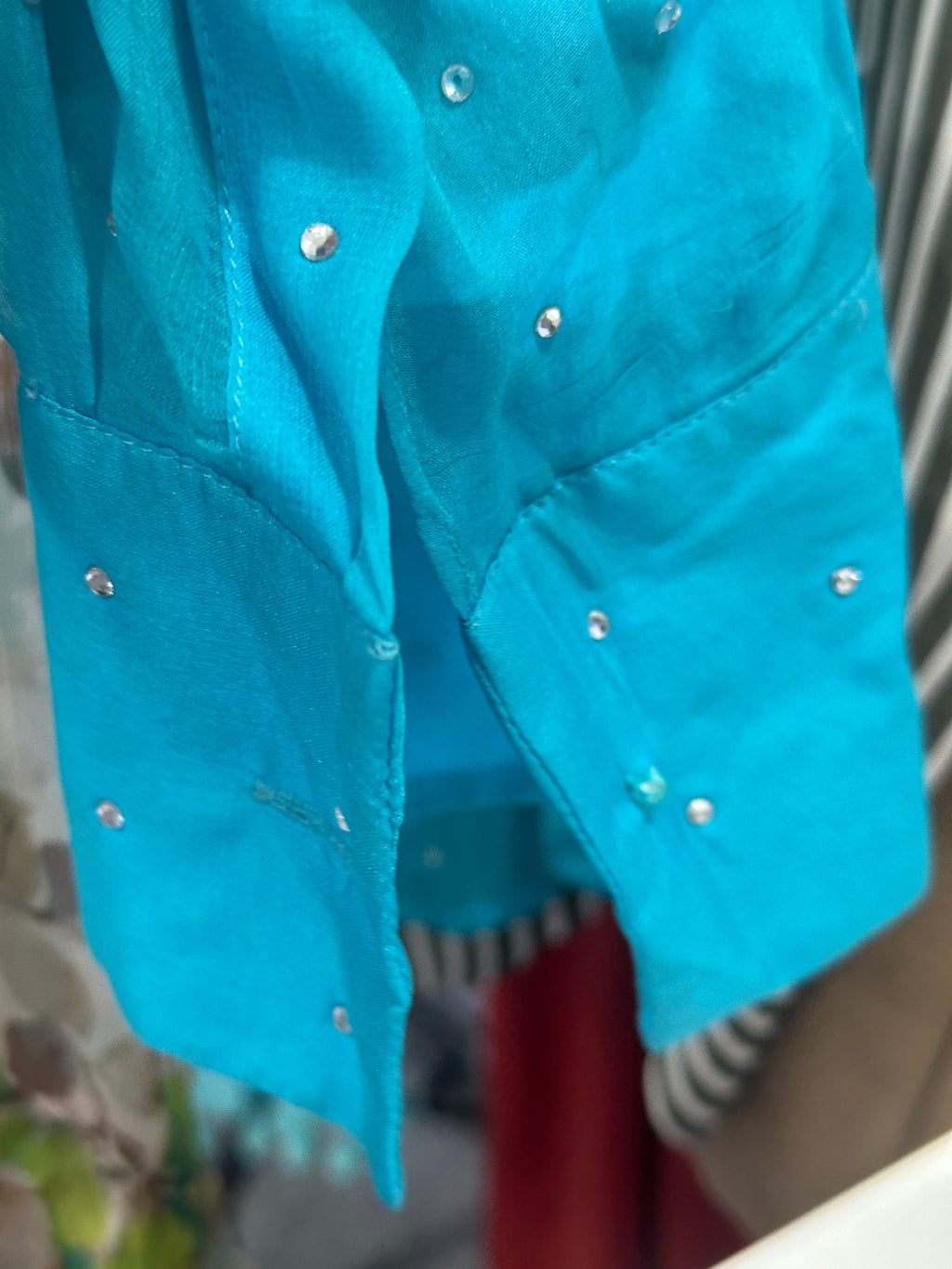 Dolce & Gabbana Blue Silk Rhinestone Blouse UK 10