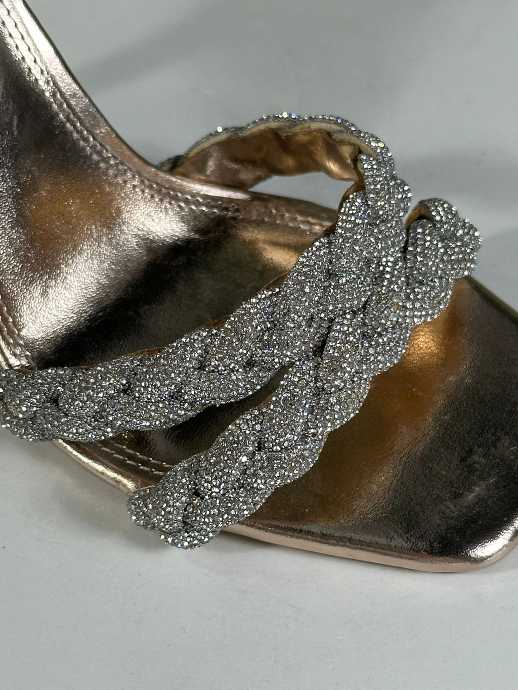 Dune Melodic Metallic Rose Gold Diamante Strap Heeled Sandals UK 4 EU 37 👠