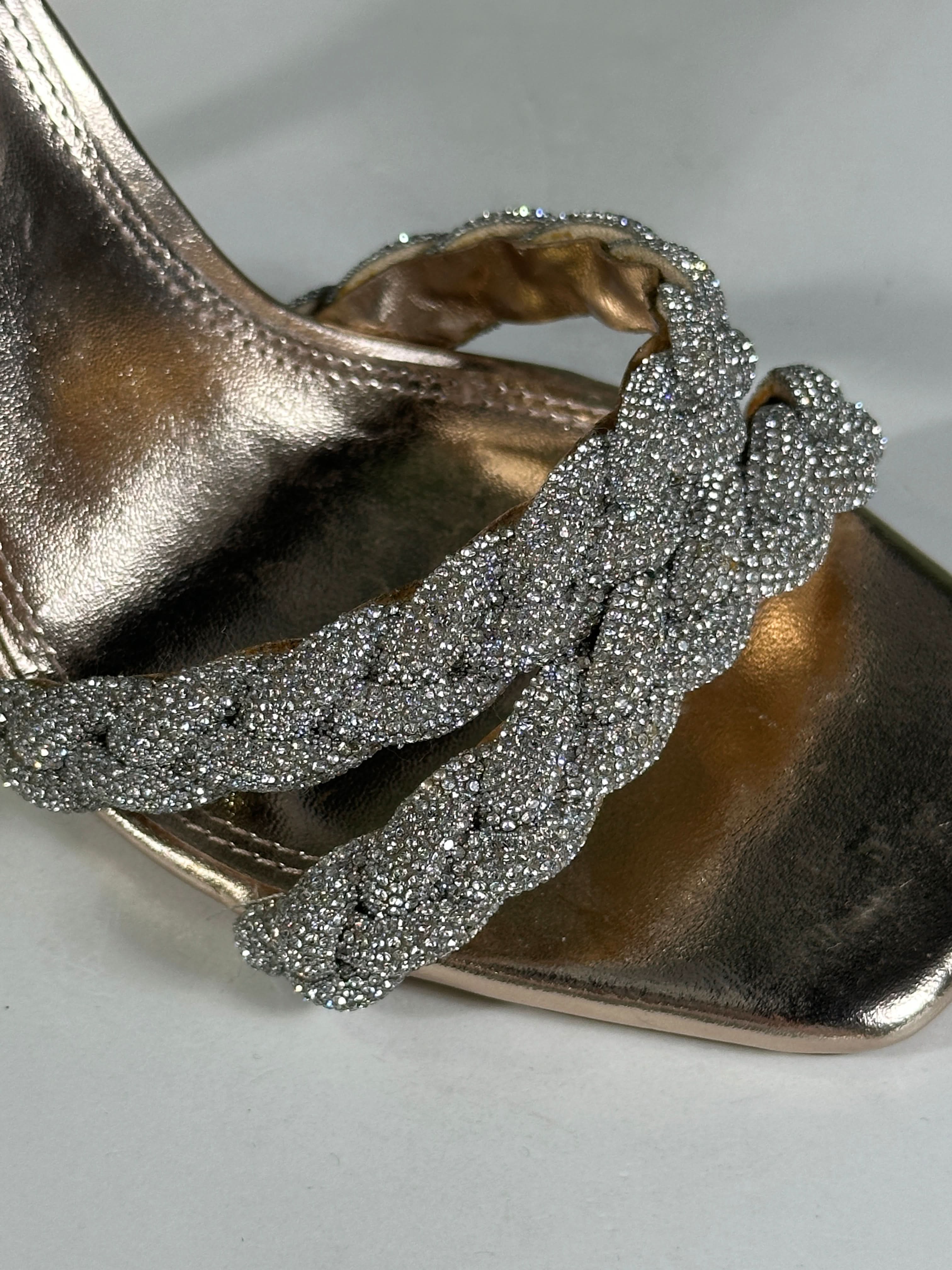 Dune Melodic Metallic Rose Gold Diamante Strap Heeled Sandals UK 4 EU 37 👠