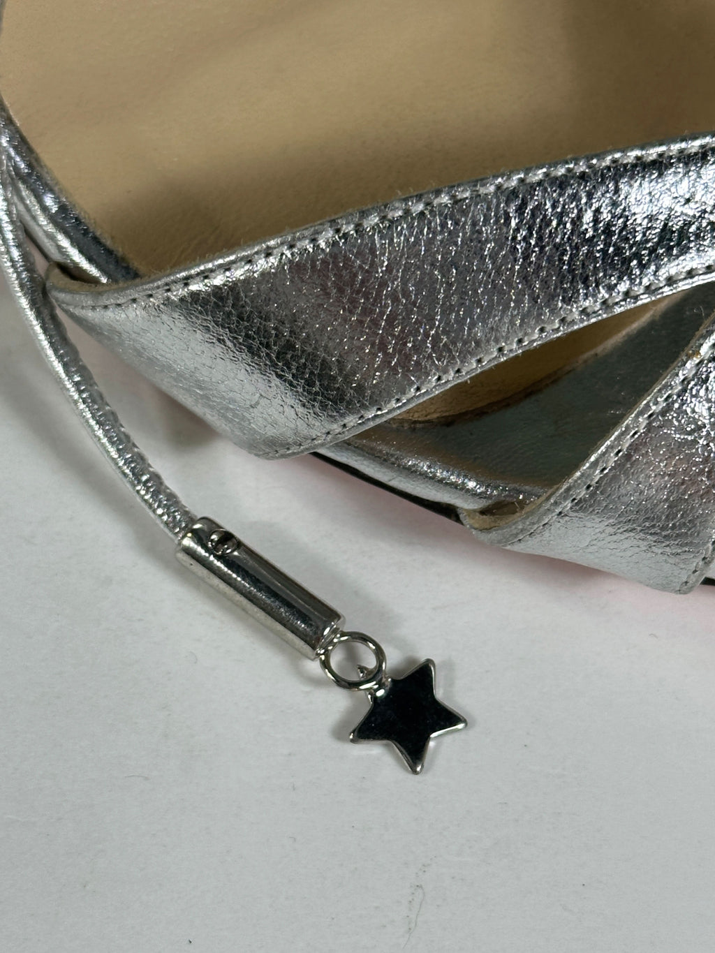 JF LONDON Metallic Silver Mirrored Block Heel Strappy Sandals UK 6 EU 39 👠