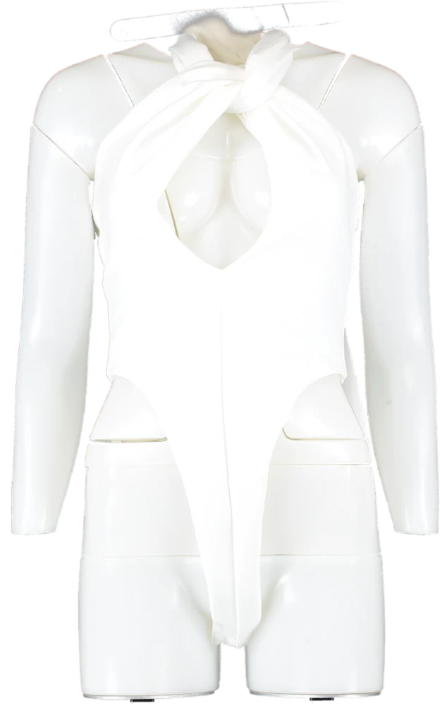 PrettyLittleThing White Knot Detail Halterneck Bodysuit UK 8