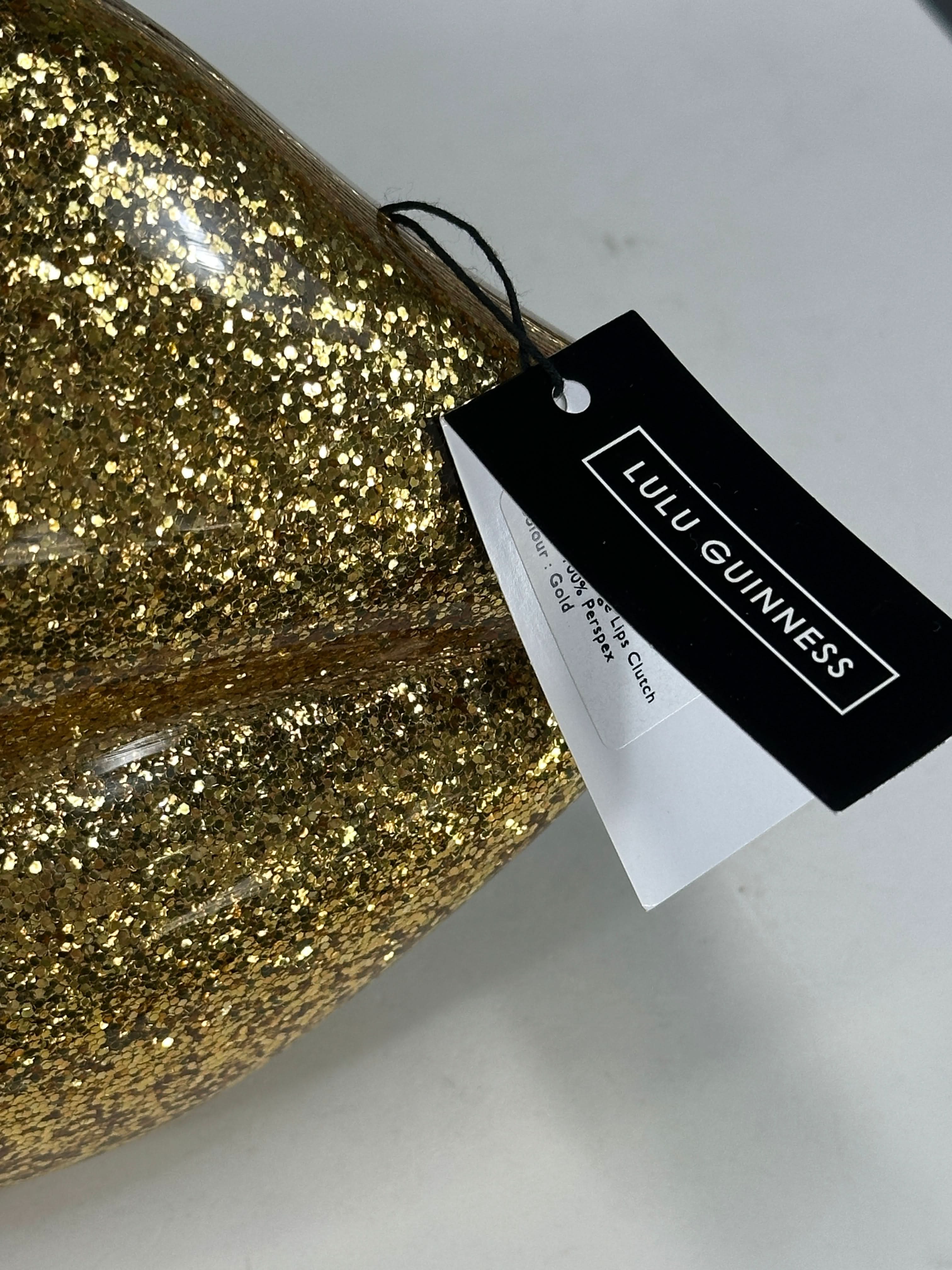lulu guinness Metallic Perspex Lips Clutch Bag - Gold Glitter