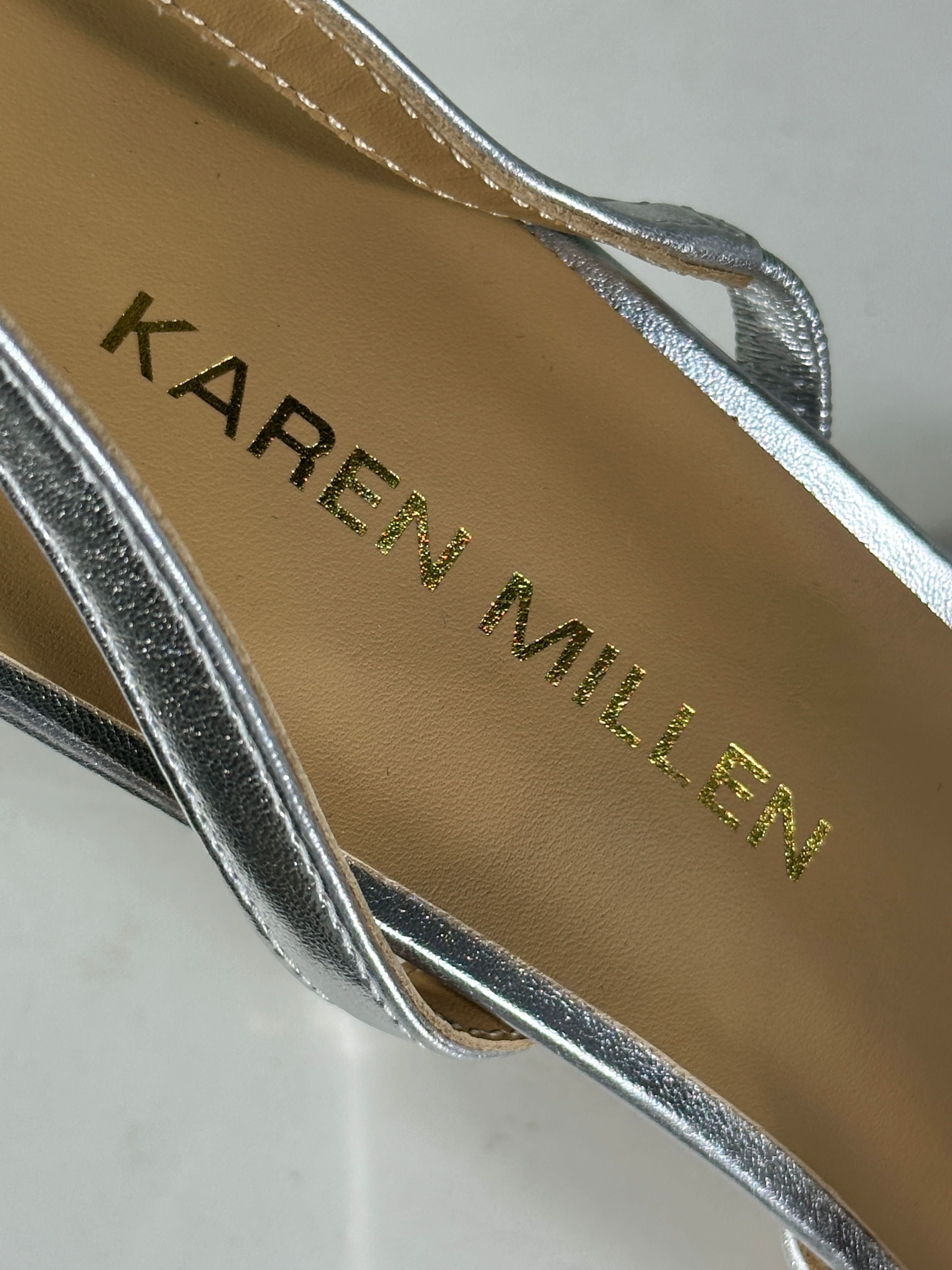 Karen Millen Metallic Silver Extreme Bow Slingback Court Heel UK 6 EU 39 👠