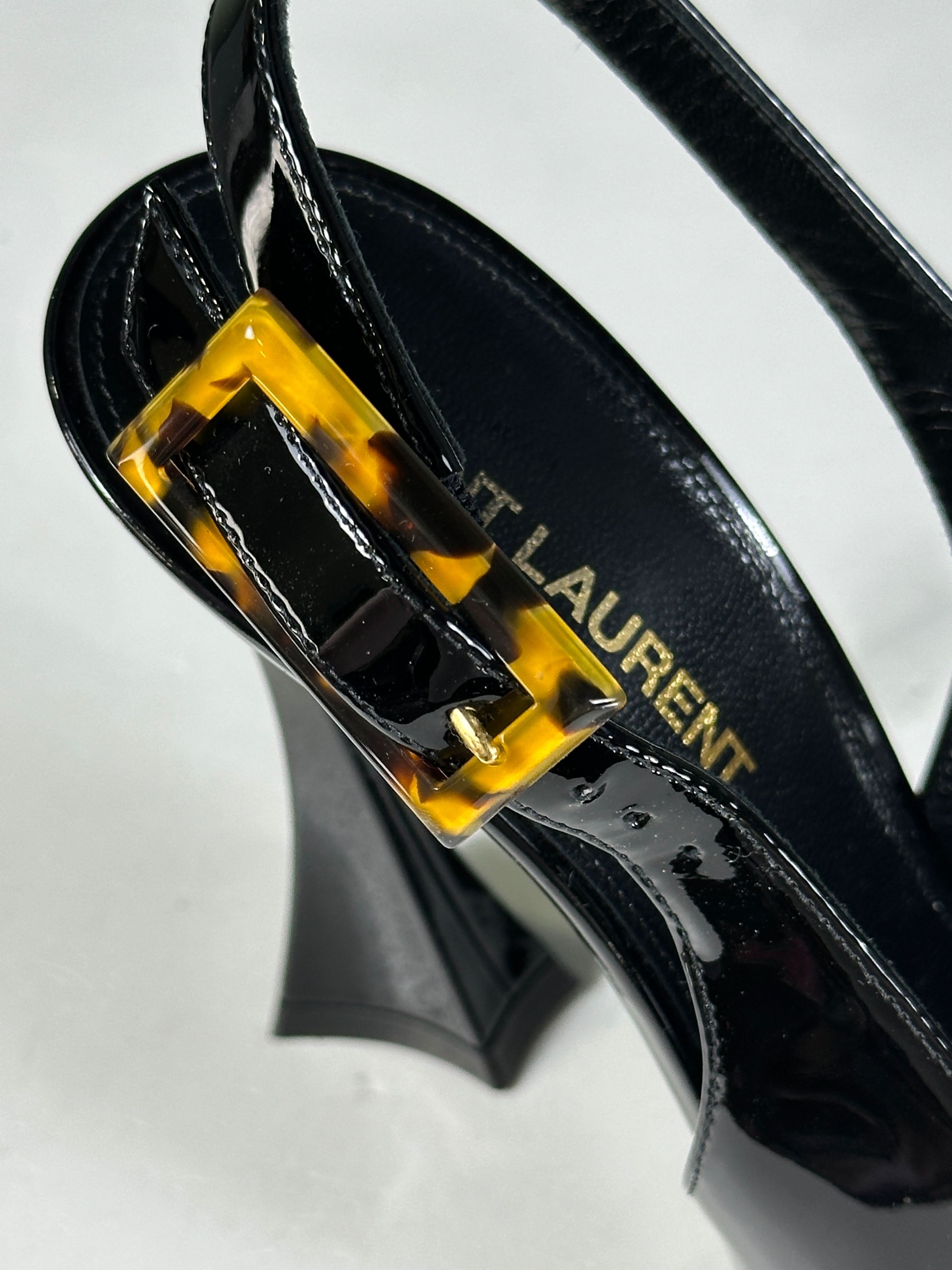 Saint Laurent Black Leather Dune Heeled Slingbacks 110 UK 5 EU 38 👠