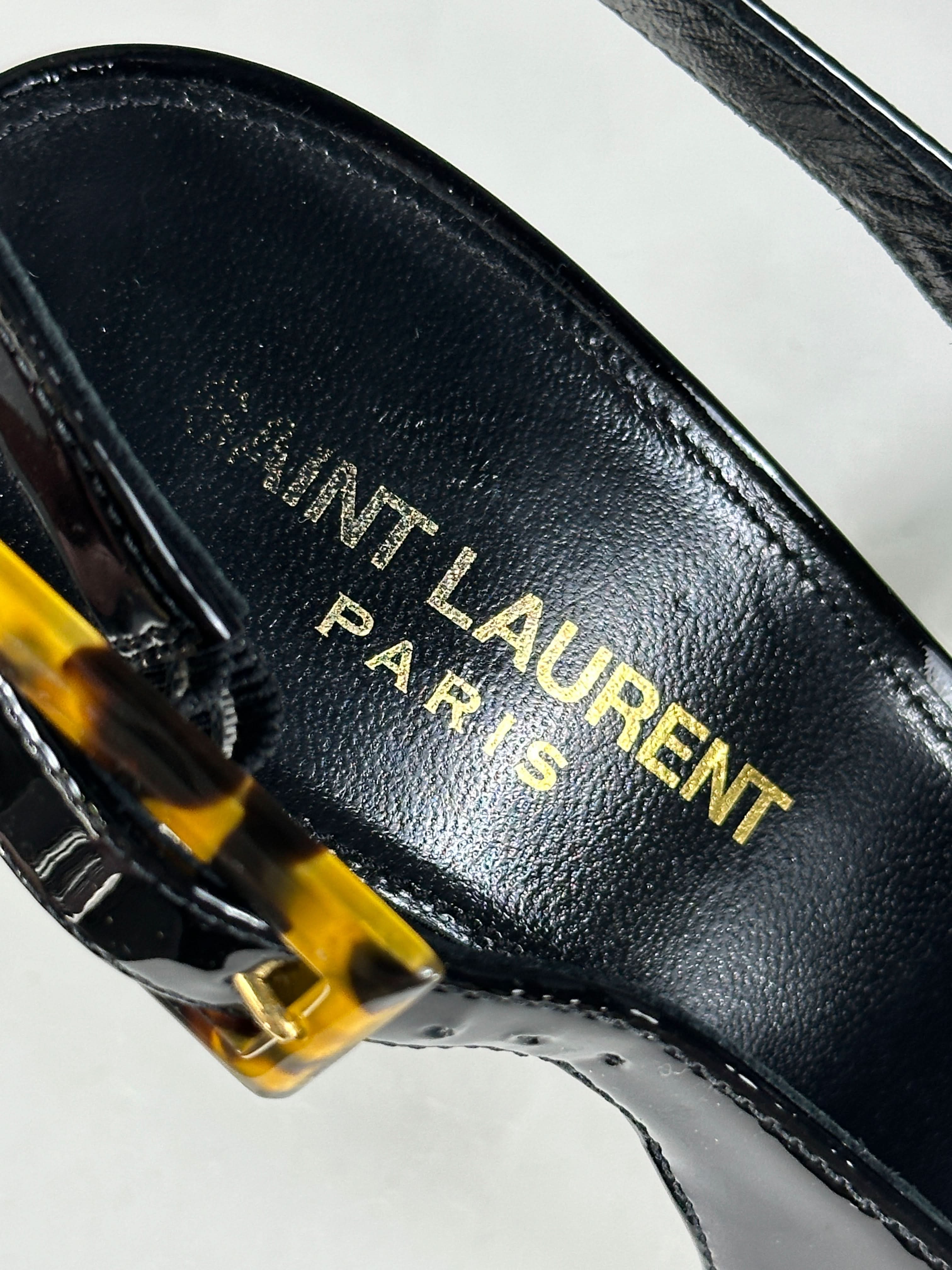 Saint Laurent Black Leather Dune Heeled Slingbacks 110 UK 5 EU 38 👠