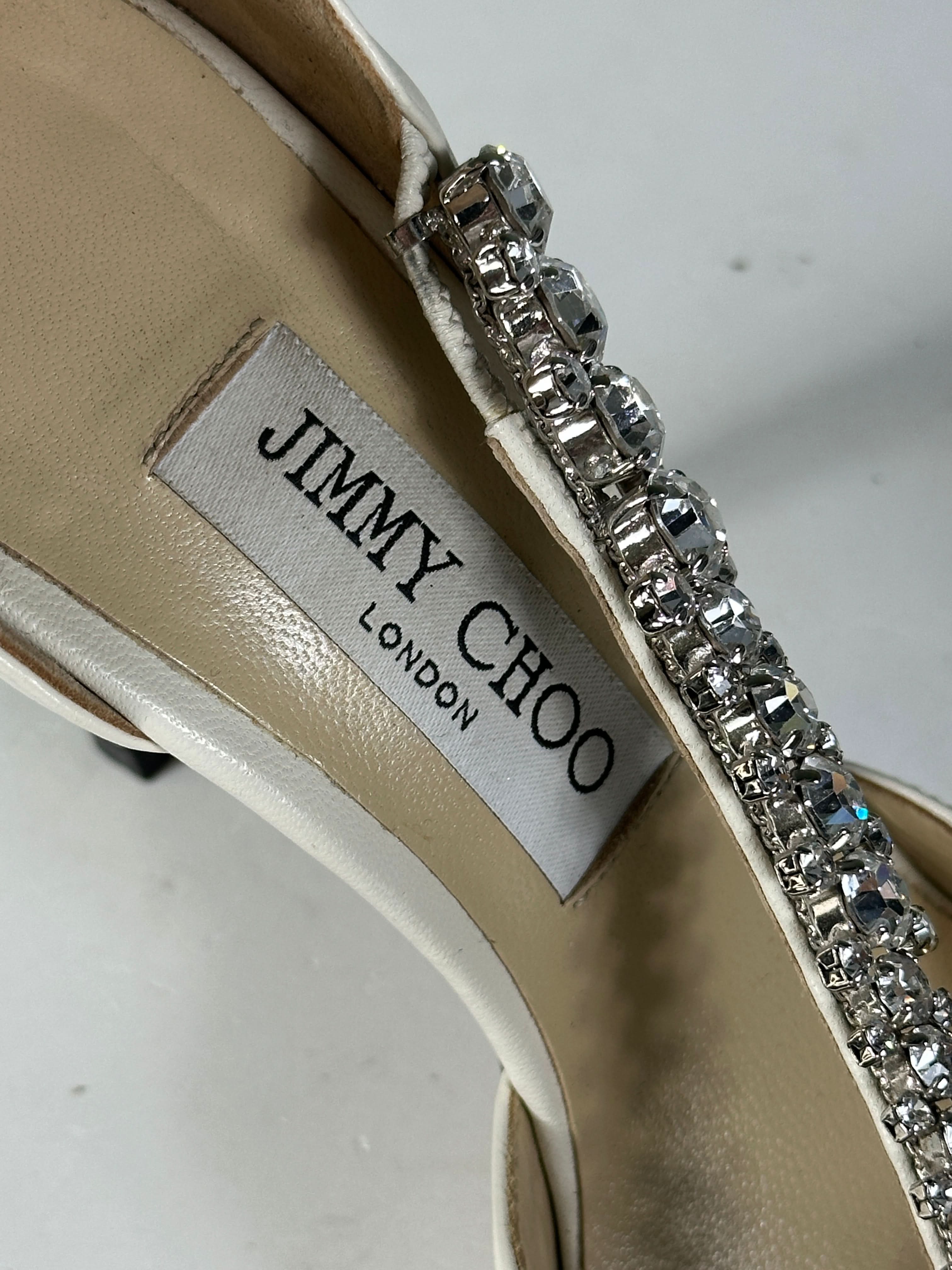 Jimmy Choo Cream Bee 100 Latte Crystal Nappa Pumps UK 5 EU 38 👠