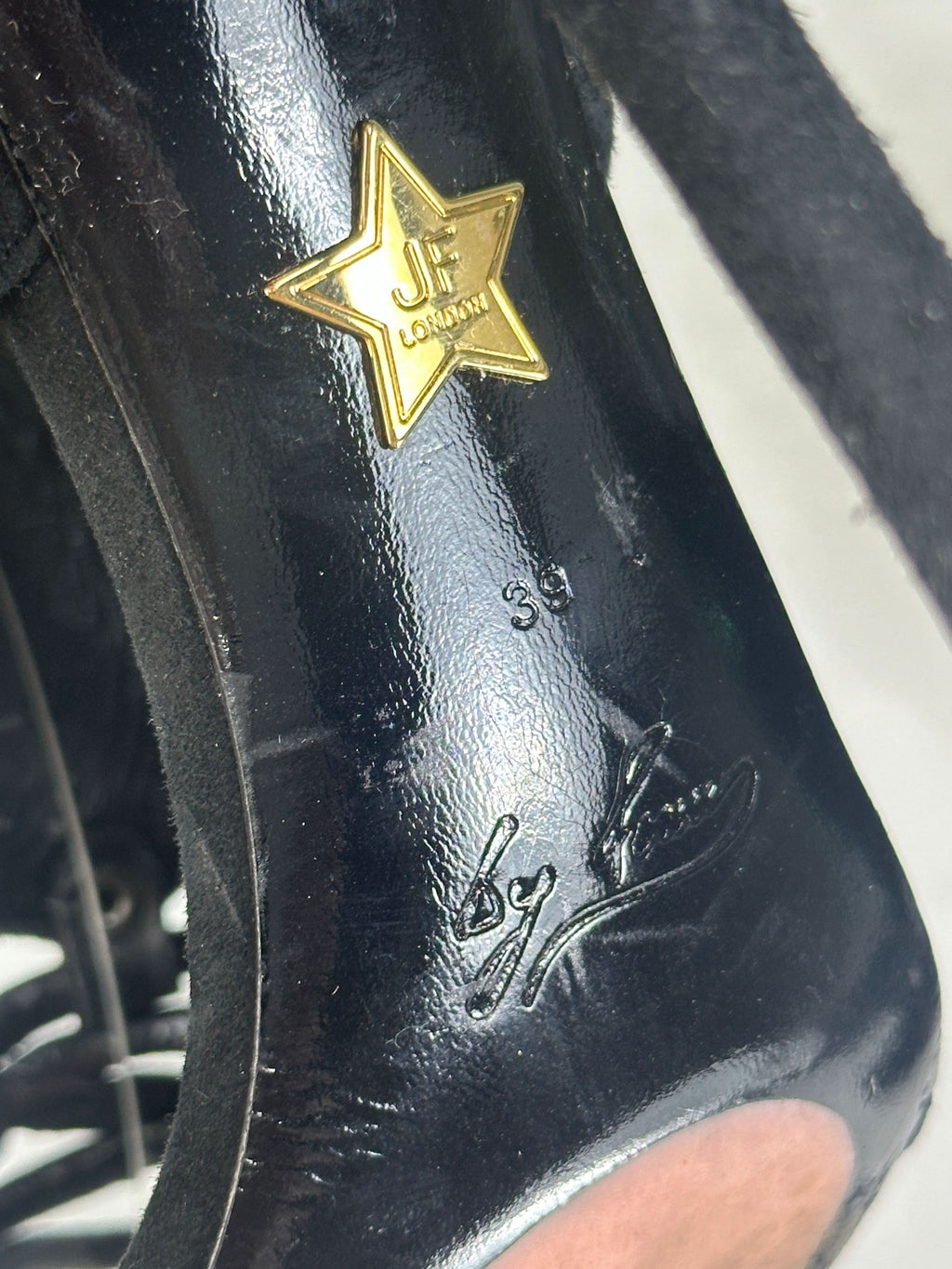 JF London Black Lace Wrap Round Toe Cross Detail Heels UK 6 EU 39 👠