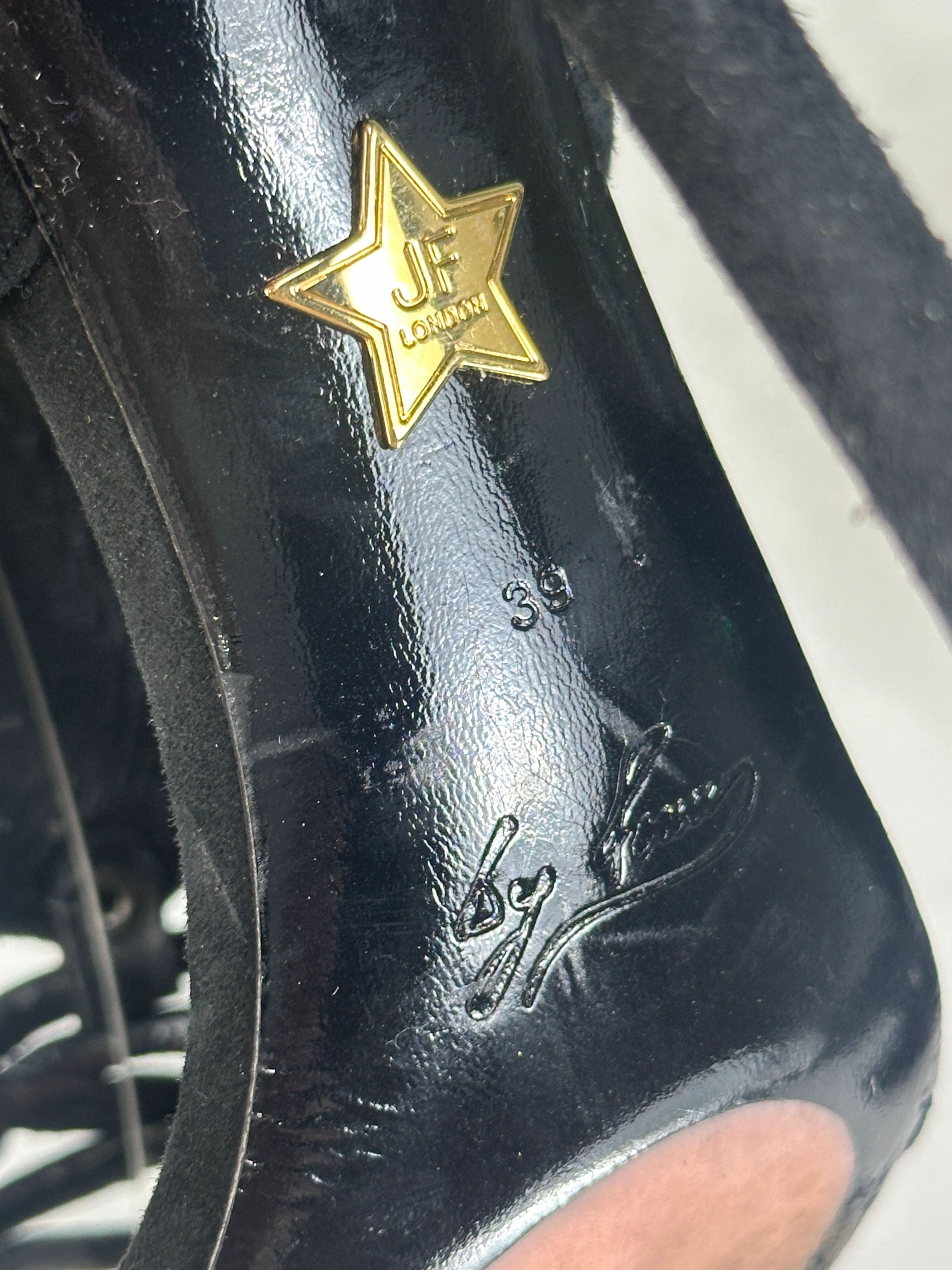 JF London Black Lace Wrap Round Toe Cross Detail Heels UK 6 EU 39 👠