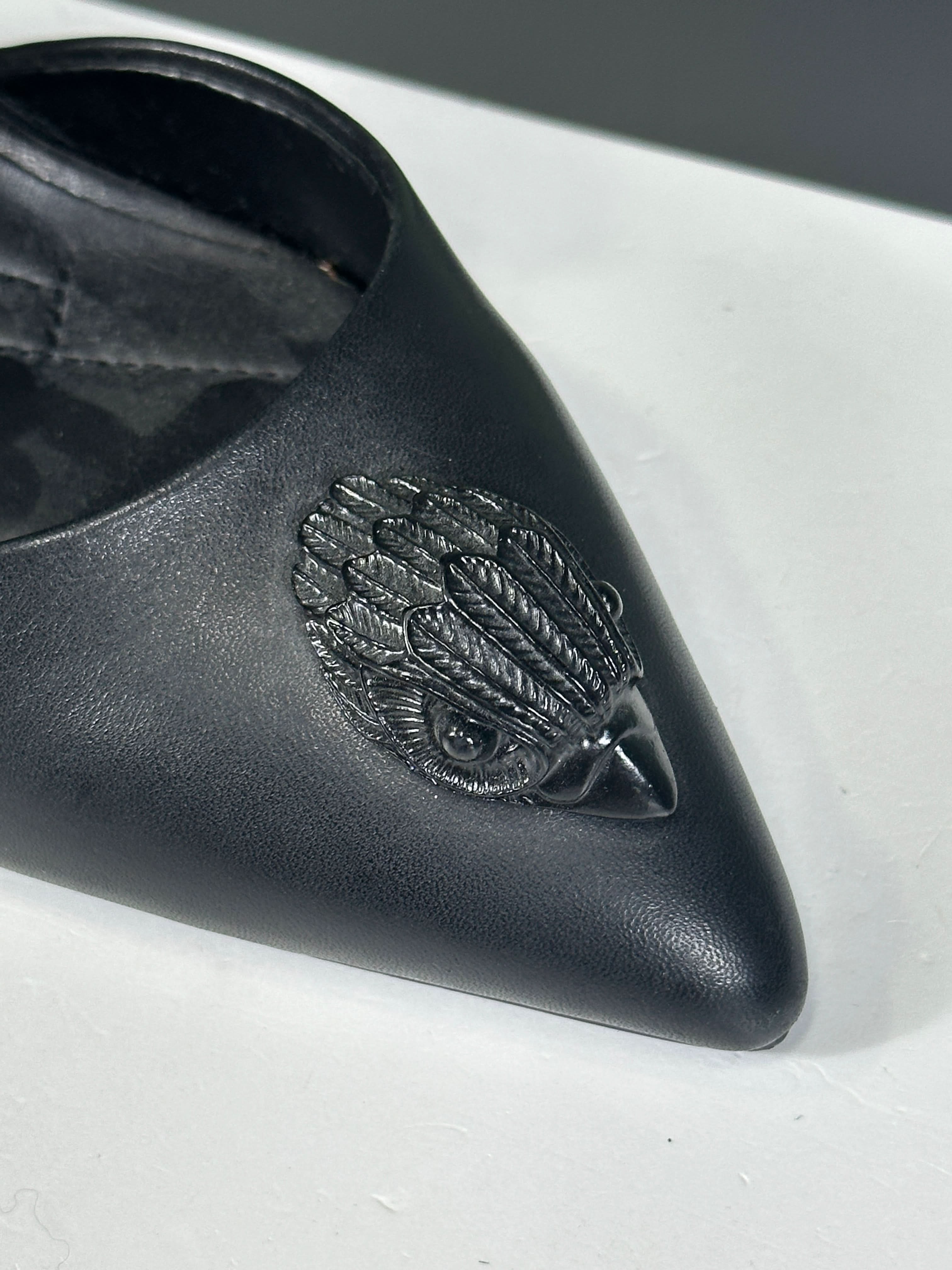 Kurt Geiger Black Bond Eagle Drench D'orsay Leather Courts UK 4 EU 37 👠