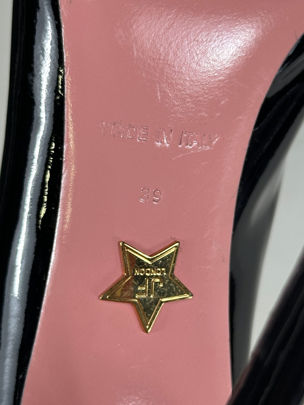 JF London Black Patent Leather Pointed Heels UK 6 EU 39 👠