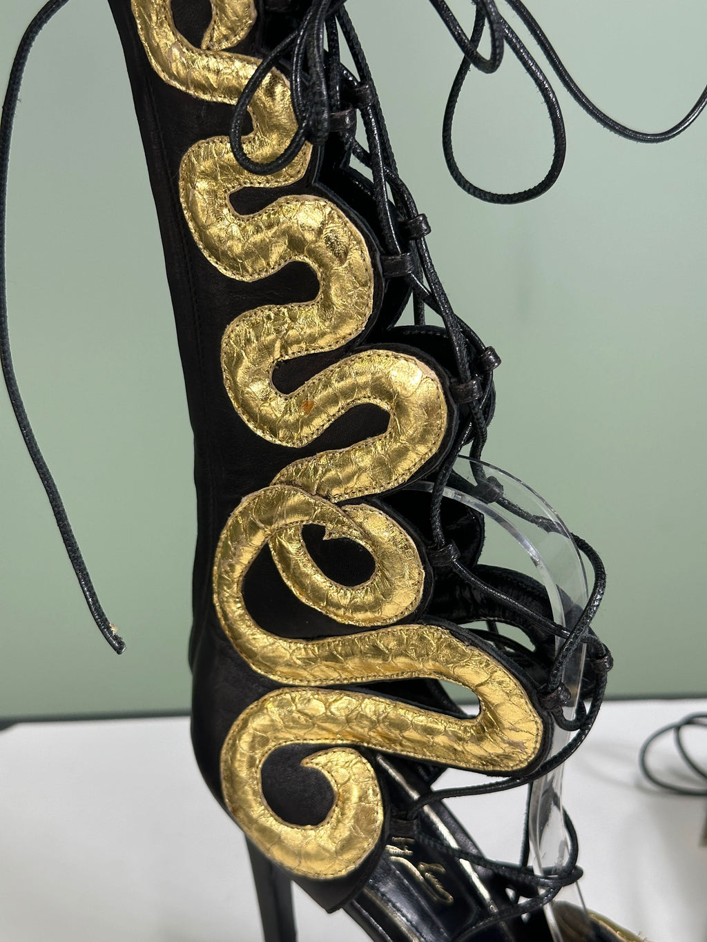 JF London Black Open Toe Lace-up Gold Detail Heels UK 6 EU 39 👠