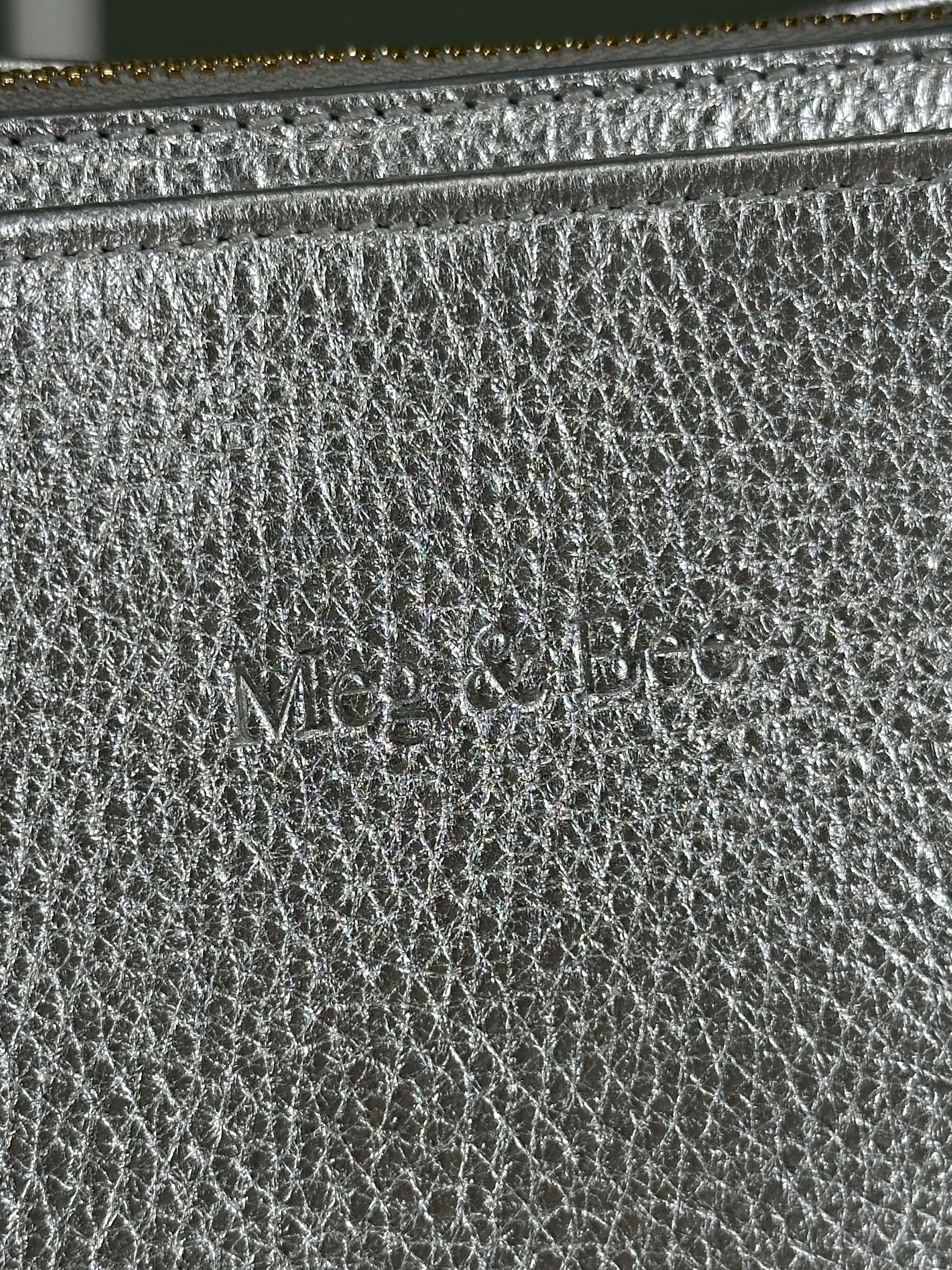 Meg & Bee Metallic Silver London Mini Slouchy Leather Tote Bag e