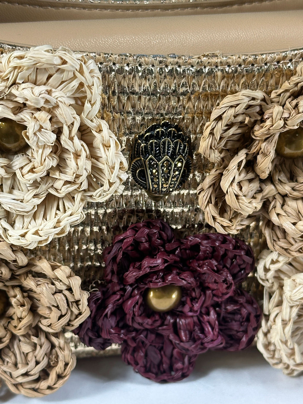 Kurt Geiger Brown Mini 3D Flower Bond Shoulder Bag with chain strap