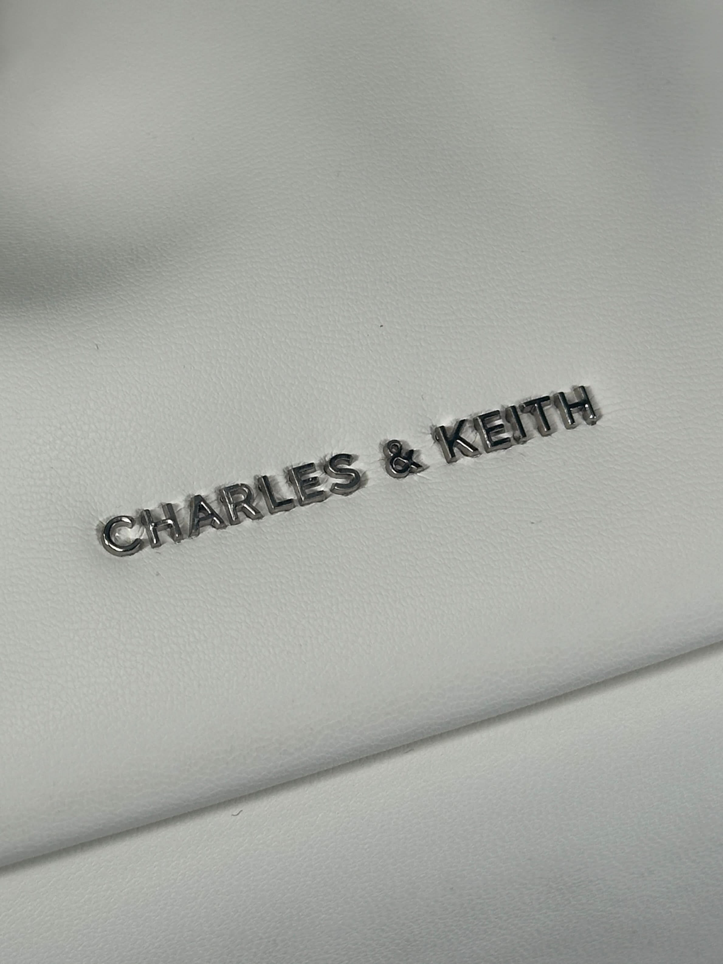 Charles & Keith Cream Lorelai Ruched Knotted Strap Shoulder Bag