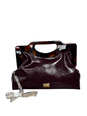River Island Tortoiseshell Handle Clutch Bag In Burgundywith chain strap