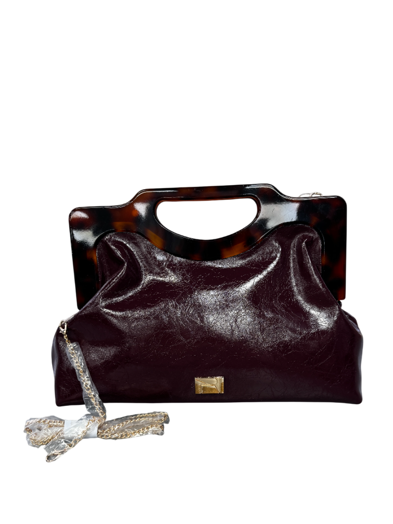 River Island Tortoiseshell Handle Clutch Bag In Burgundywith chain strap
