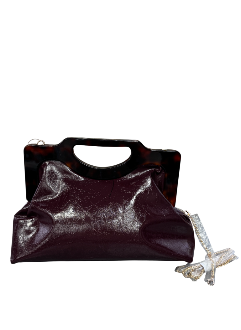 River Island Tortoiseshell Handle Clutch Bag In Burgundywith chain strap