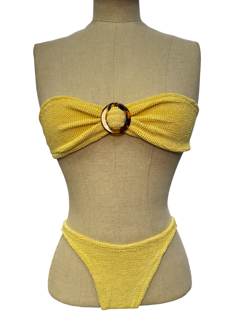 Hunza G Yellow 2-piece Crinkle Fabric Bandeau Bikini Set One Size
