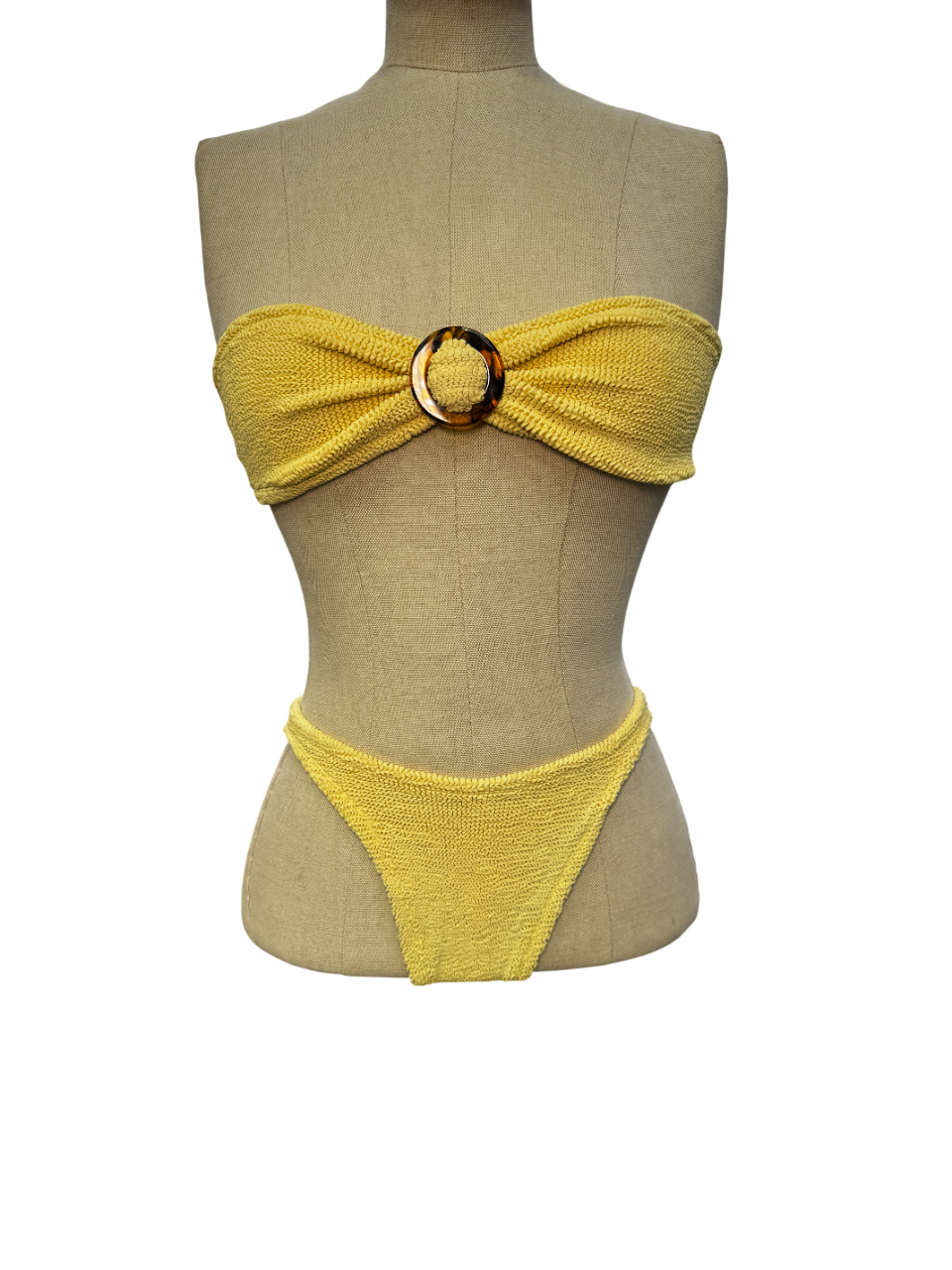 Hunza G Yellow 2-piece Crinkle Fabric Bandeau Bikini Set One Size