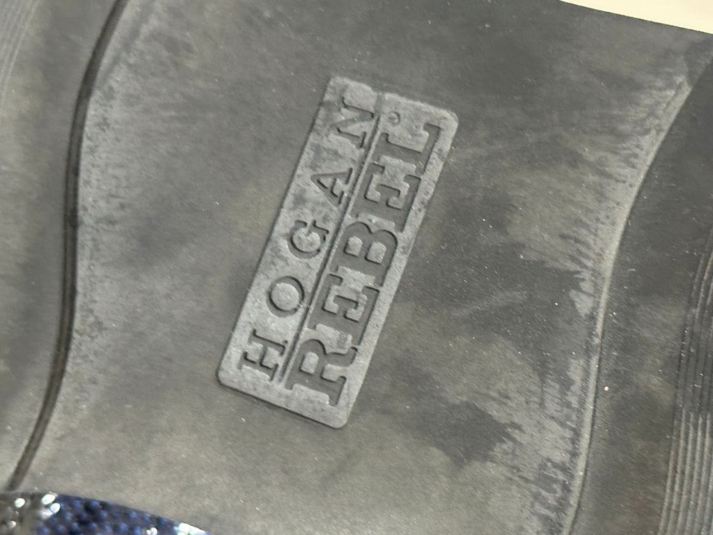 HOGAN Blue Navy Patent "H" Logo Sequin Trimmed Trainers UK 4.5 EU 37.5 👠