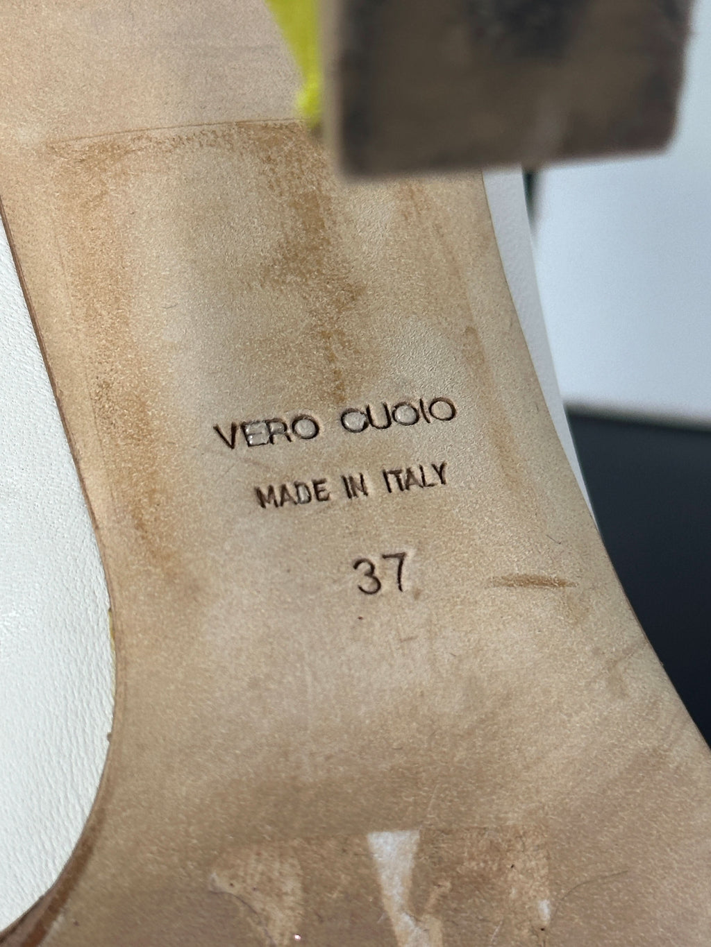 3JUIN White Heels With Neon Green Details UK 4 EU 37 👠