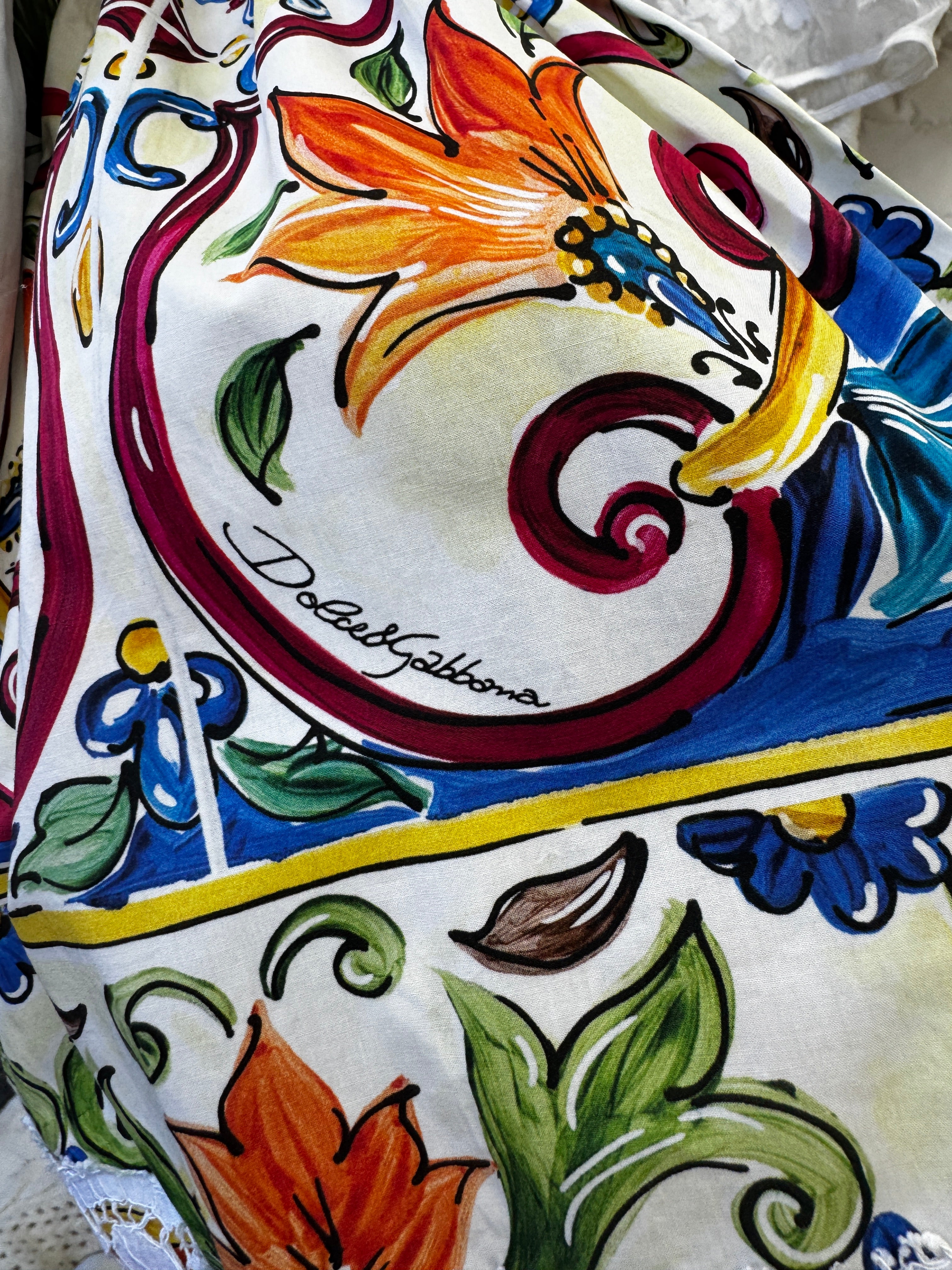 DOLCE & GABBANA Multicoloured Majolica Print Lace Hem Dress With Bloomers 9-12 Months