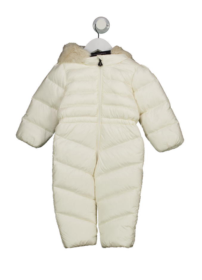 MONCLER Cream Feather And Down Filled Fur Hooded SKI Snowsuit 12-18 Months