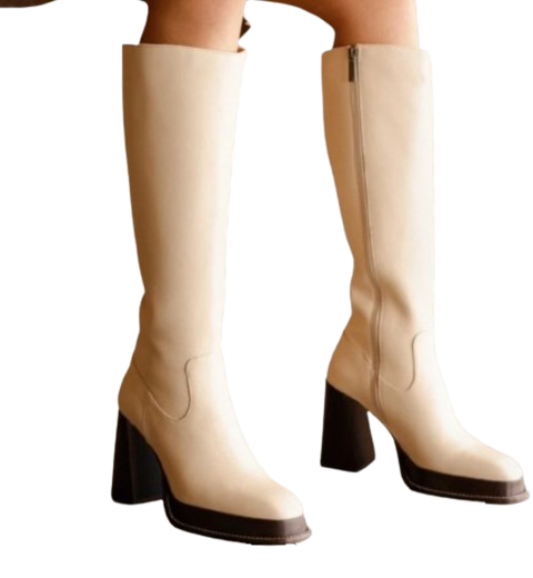 Bobbies Cream Leather Callie knee high Boots UK 4