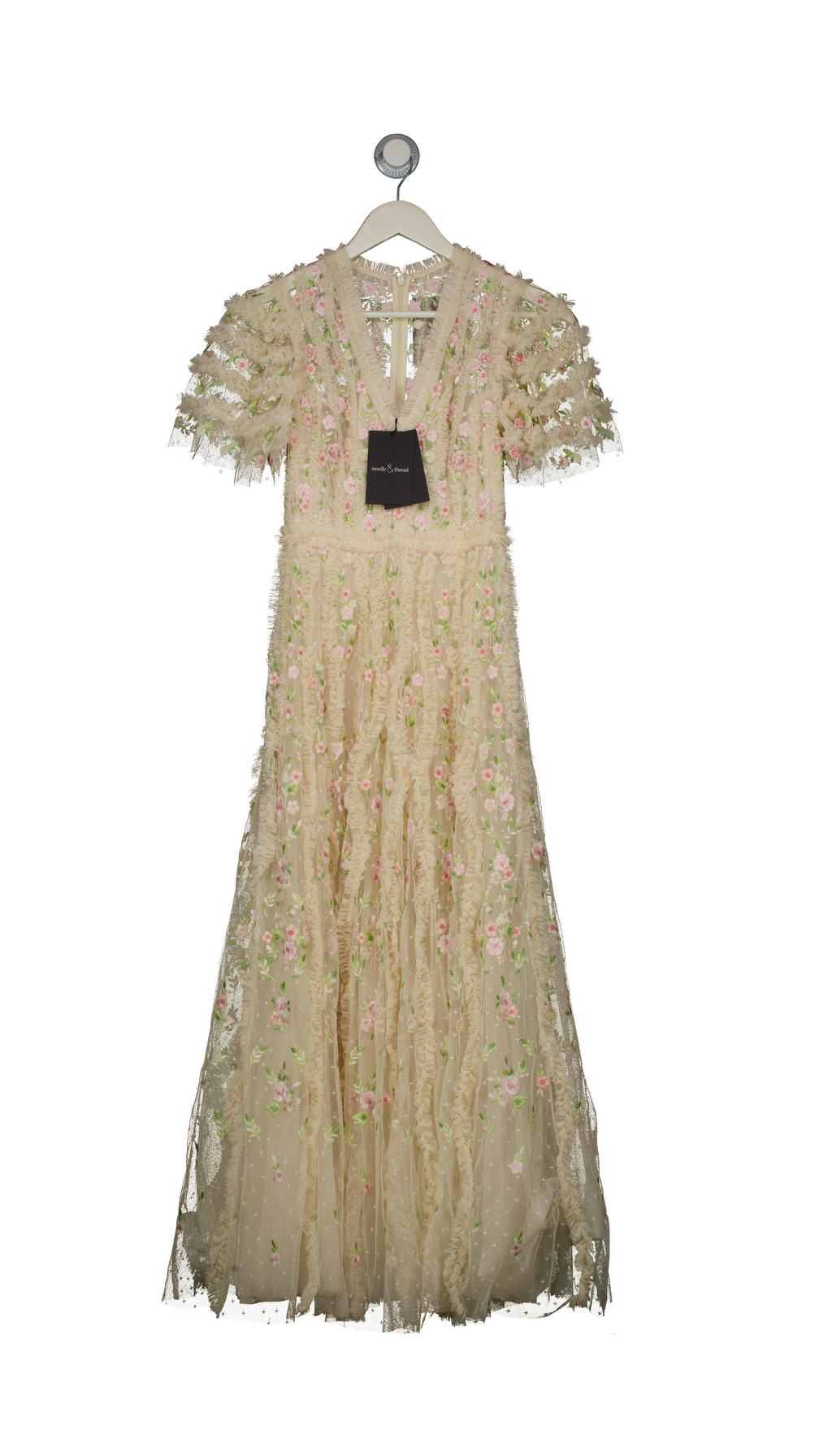 Needle & Thread Cream Florentina Embroidered Short Sleeve Ankle Dress UK 6