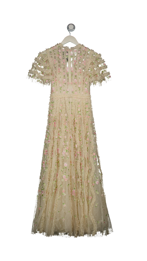 Needle & Thread Cream Florentina Embroidered Short Sleeve Ankle Dress UK 6