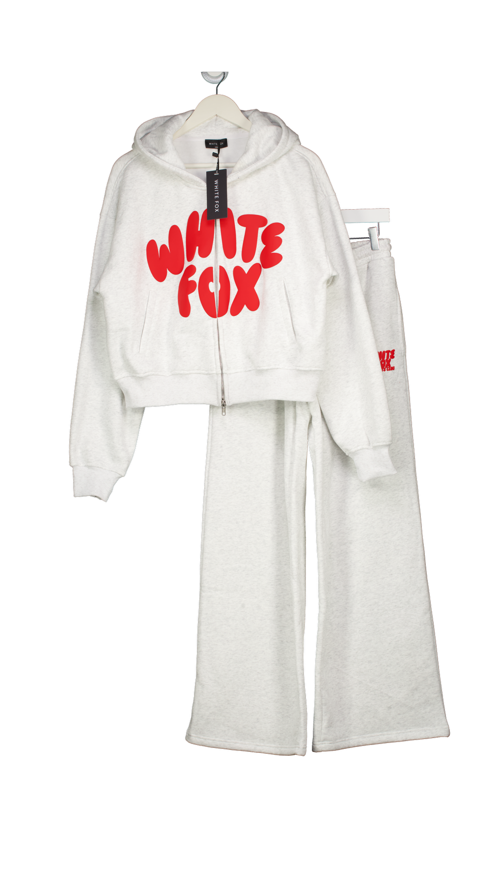 White Fox 2-piece Grey Allie Boxy Zip Front Hoodie & Wide Leg Sweatpants UK S/M
