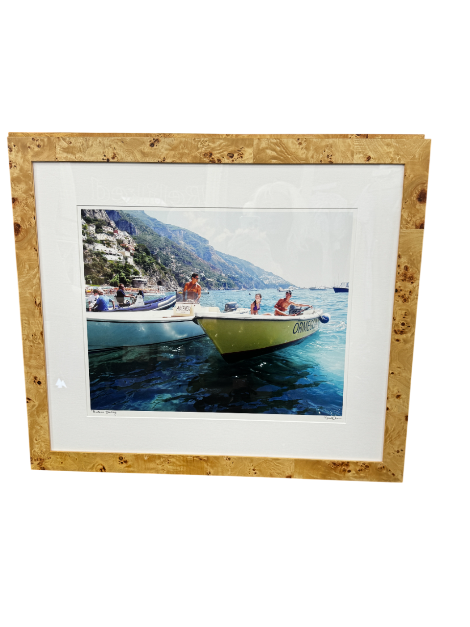 Natalie Obradovich 'Positano Boating' Framed Photograph In Natural Burr Wood Frame
