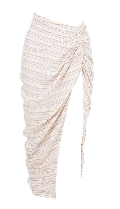 House of CB Beige Chryssie Linen Blend Draped Midi Skirt UK S