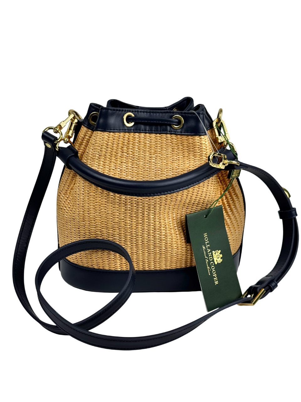 HOLLAND COOPER Abbot Bucket Bag Rattan / Navy Blue