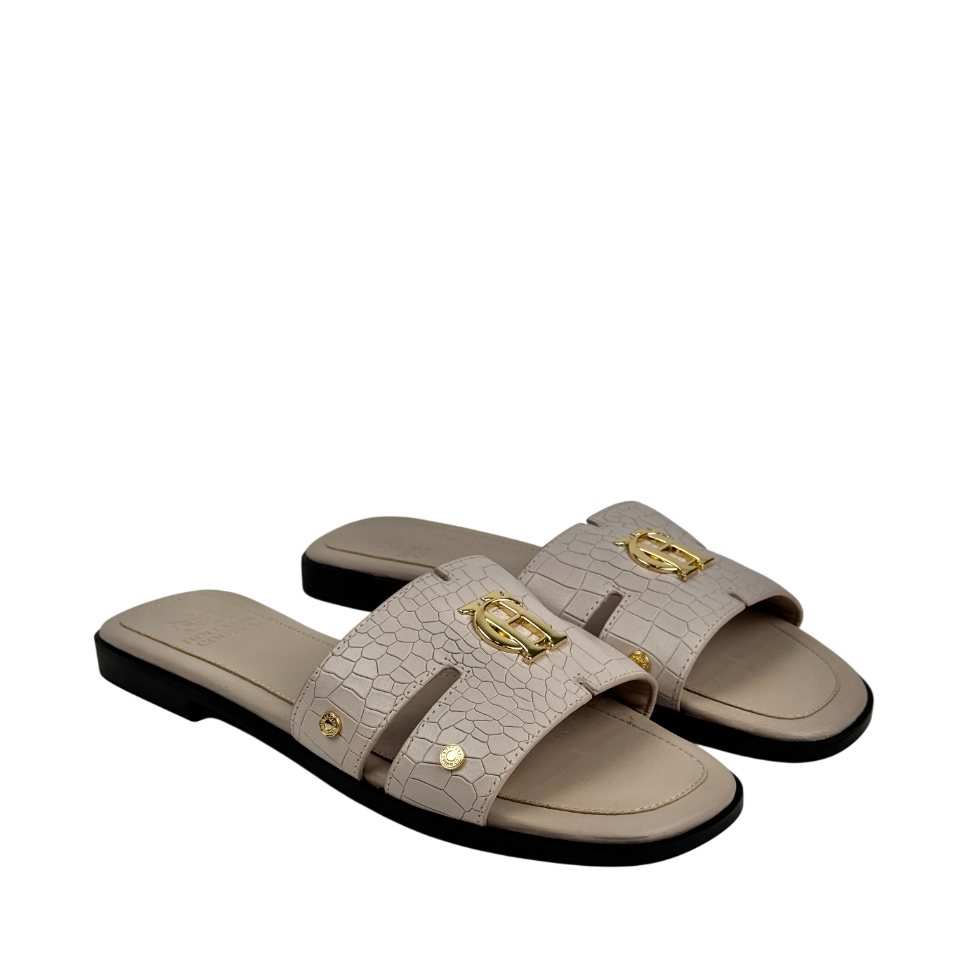 Holland Cooper Monogram Slides Dusty Pink Croc UK 6 EU 39 👠