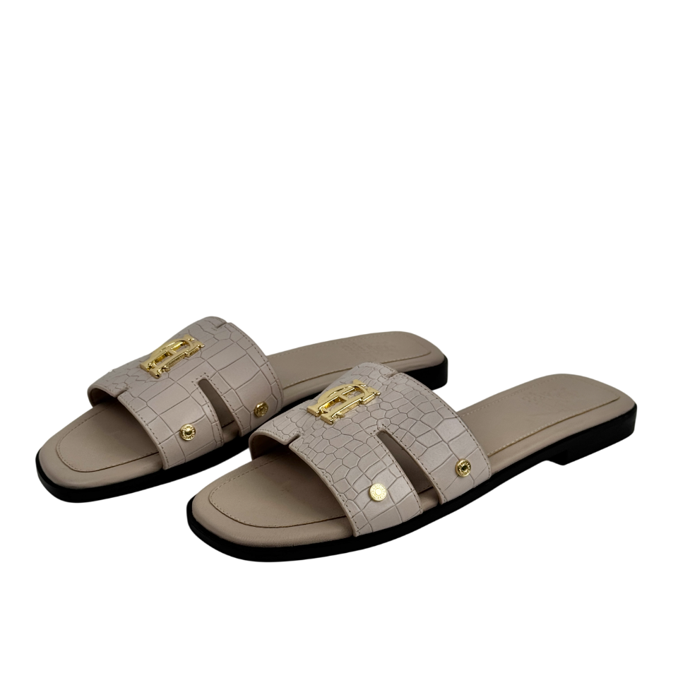 Holland Cooper Monogram Slides Dusty Pink Croc UK 6 EU 39 👠