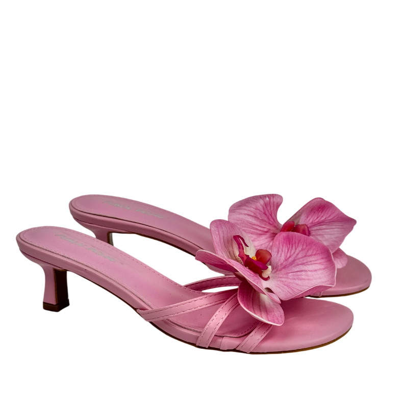 Public Desire Nikah Pink Pu 3-d Floral Mule Mid Heels Pink UK 6 EU 39 👠