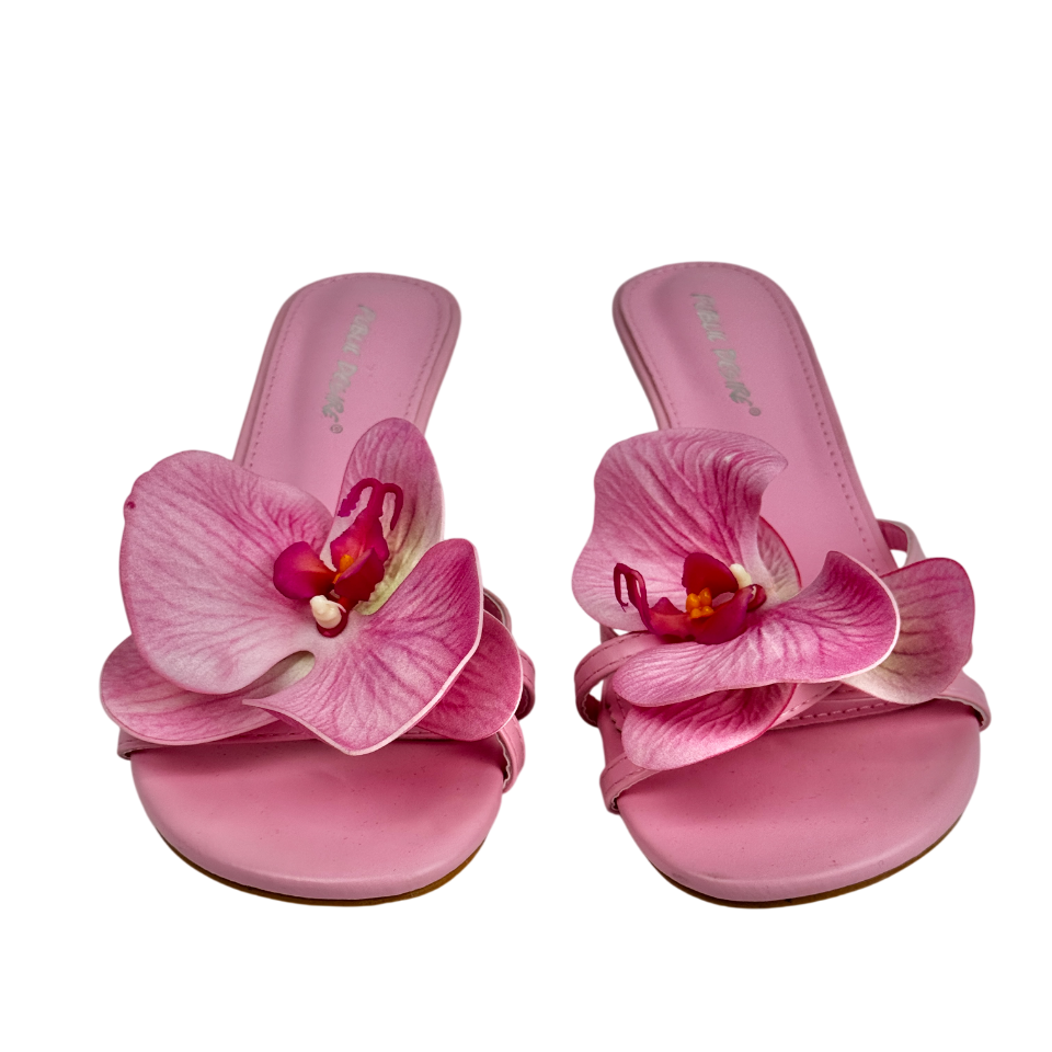 Public Desire Nikah Pink Pu 3-d Floral Mule Mid Heels Pink UK 6 EU 39 👠
