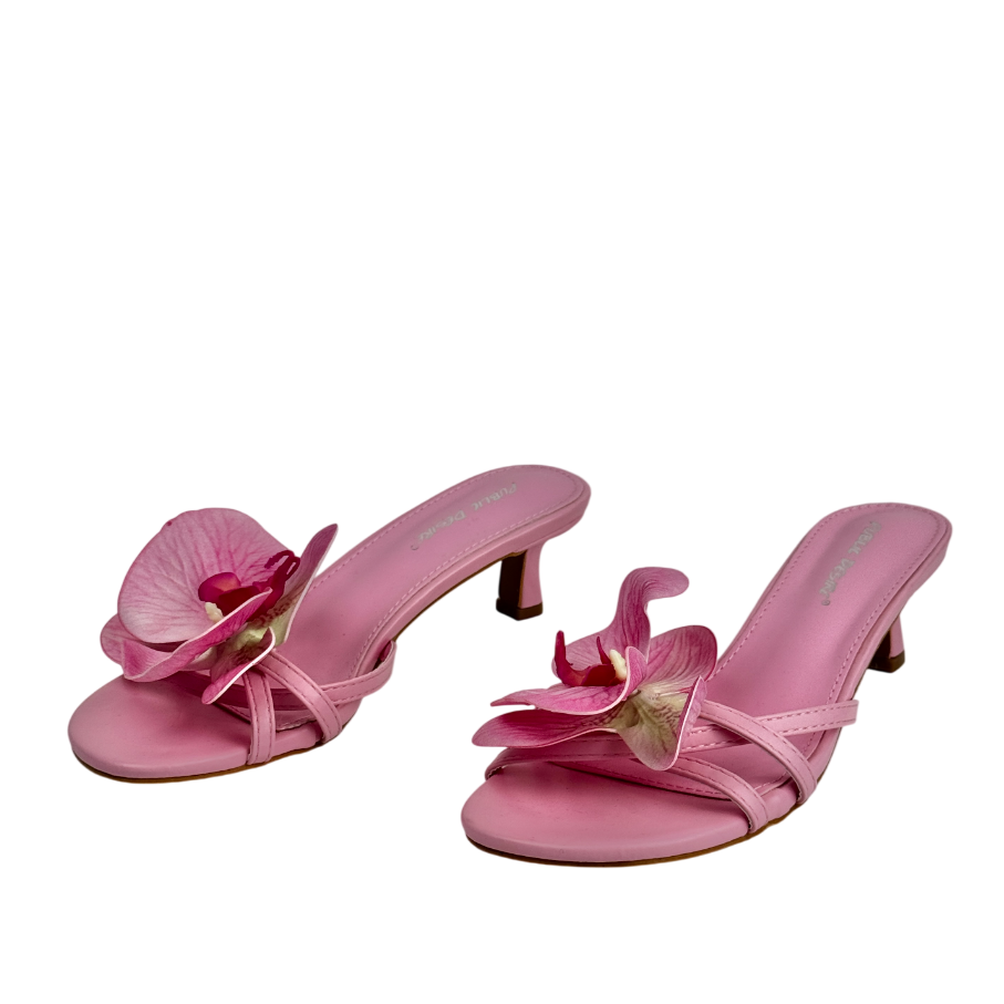 Public Desire Nikah Pink Pu 3-d Floral Mule Mid Heels Pink UK 6 EU 39 👠