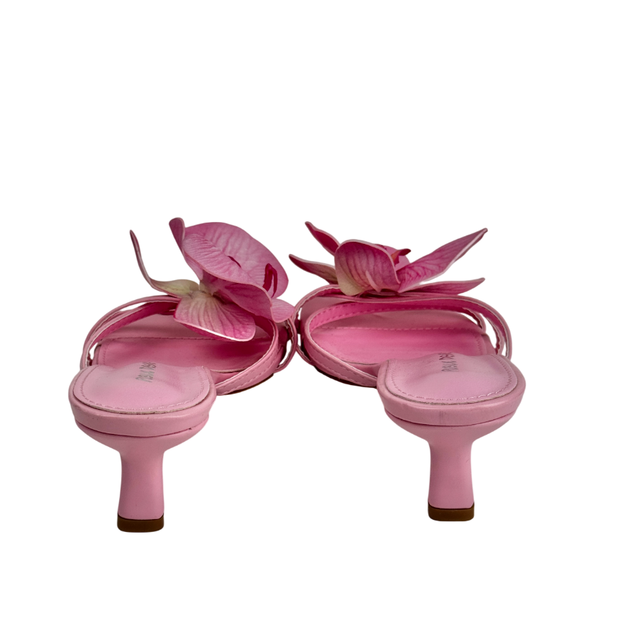 Public Desire Nikah Pink Pu 3-d Floral Mule Mid Heels Pink UK 6 EU 39 👠